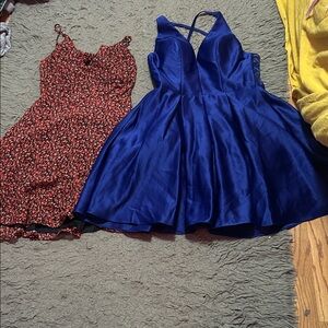 Blue Satin Dress and Red Floral Dress